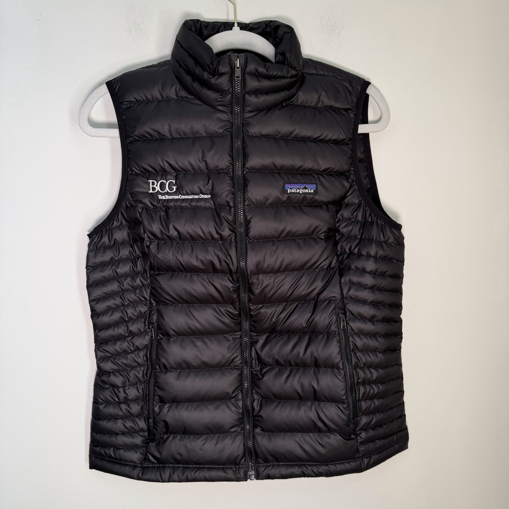 Patagonia Goose Down Sweater Vest Womens M Black Full Zip Puffer 84628 *CO LOGO*